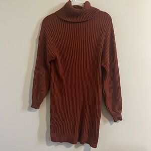 Boutique Knit Turtle Neck Sweater Dress (XS) Rust Colored